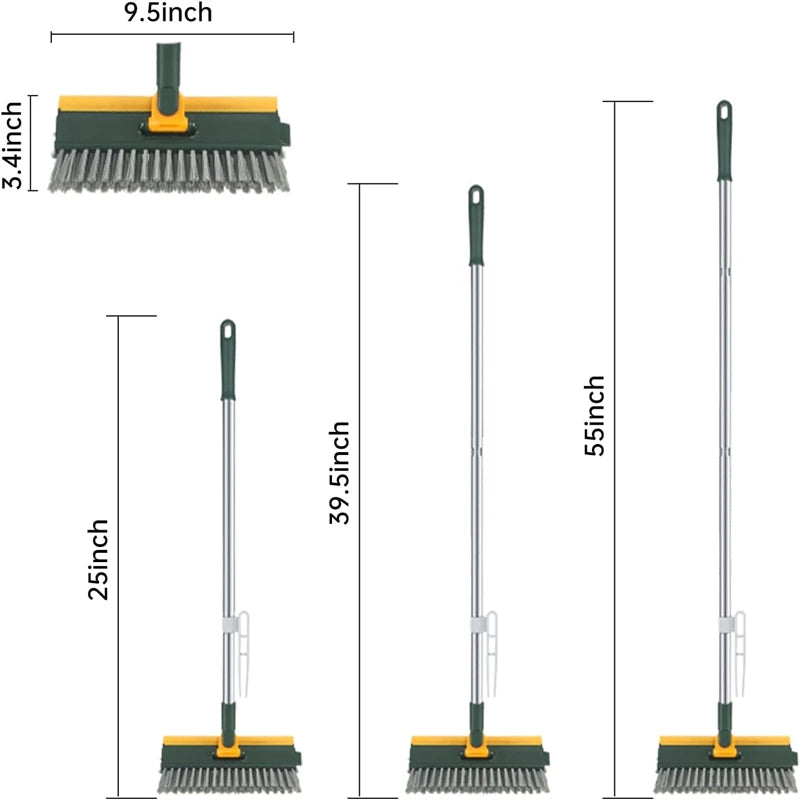 4 In 1 Floor Scrubber With Long Handle Stiff Bristles Grout Brush Squeegee Rotating Tile Brush For Bathroom Glass Patio Cleaning