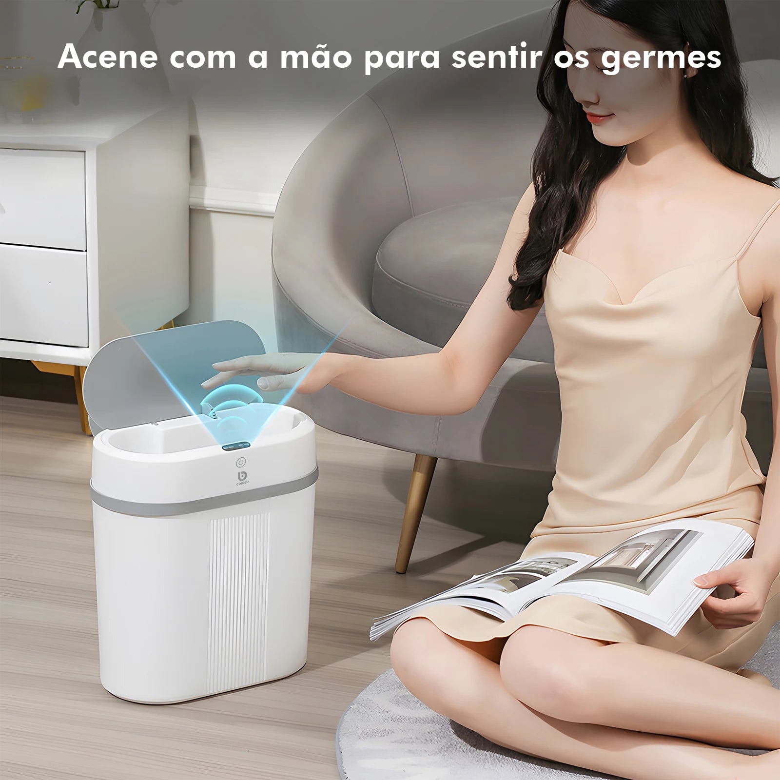 12L Smart Recycle Bin with Automatic Sensor, Soft Opening Lid and Modern Design-Grey Color, Ideal for Bathrooms