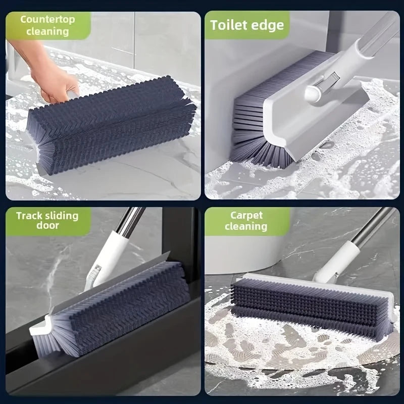 4 In 1 Floor Scrubber With Long Handle Stiff Bristles Grout Brush Squeegee Rotating Tile Brush For Bathroom Glass Patio Cleaning