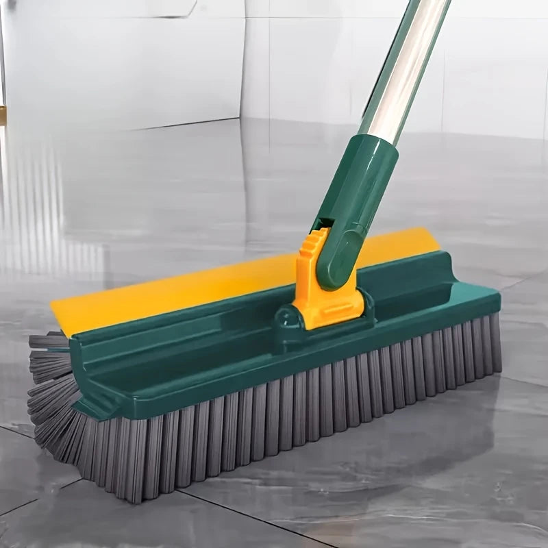 4 In 1 Floor Scrubber With Long Handle Stiff Bristles Grout Brush Squeegee Rotating Tile Brush For Bathroom Glass Patio Cleaning