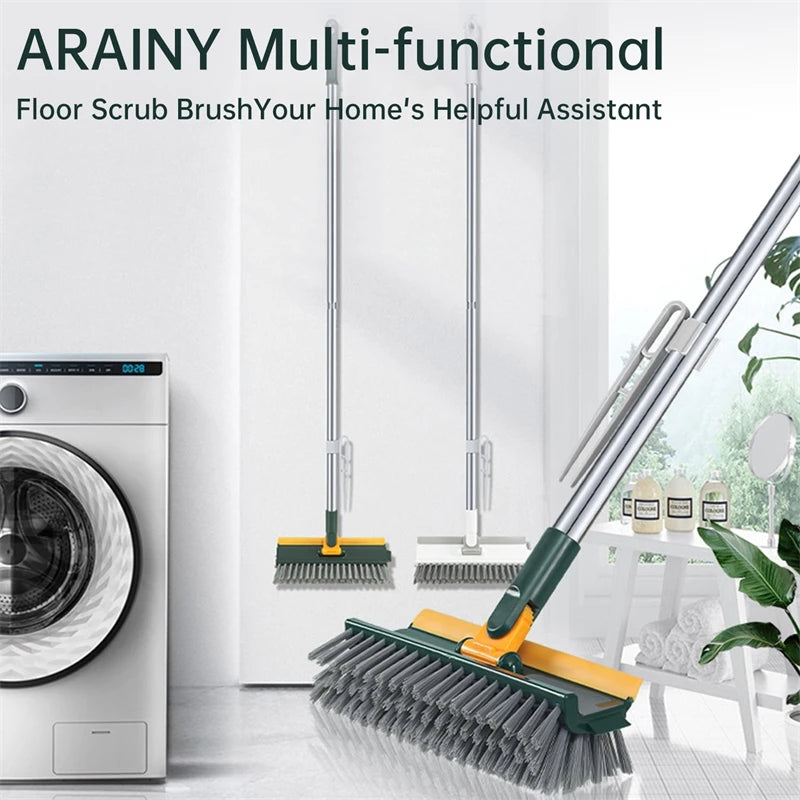 4 In 1 Floor Scrubber With Long Handle Stiff Bristles Grout Brush Squeegee Rotating Tile Brush For Bathroom Glass Patio Cleaning