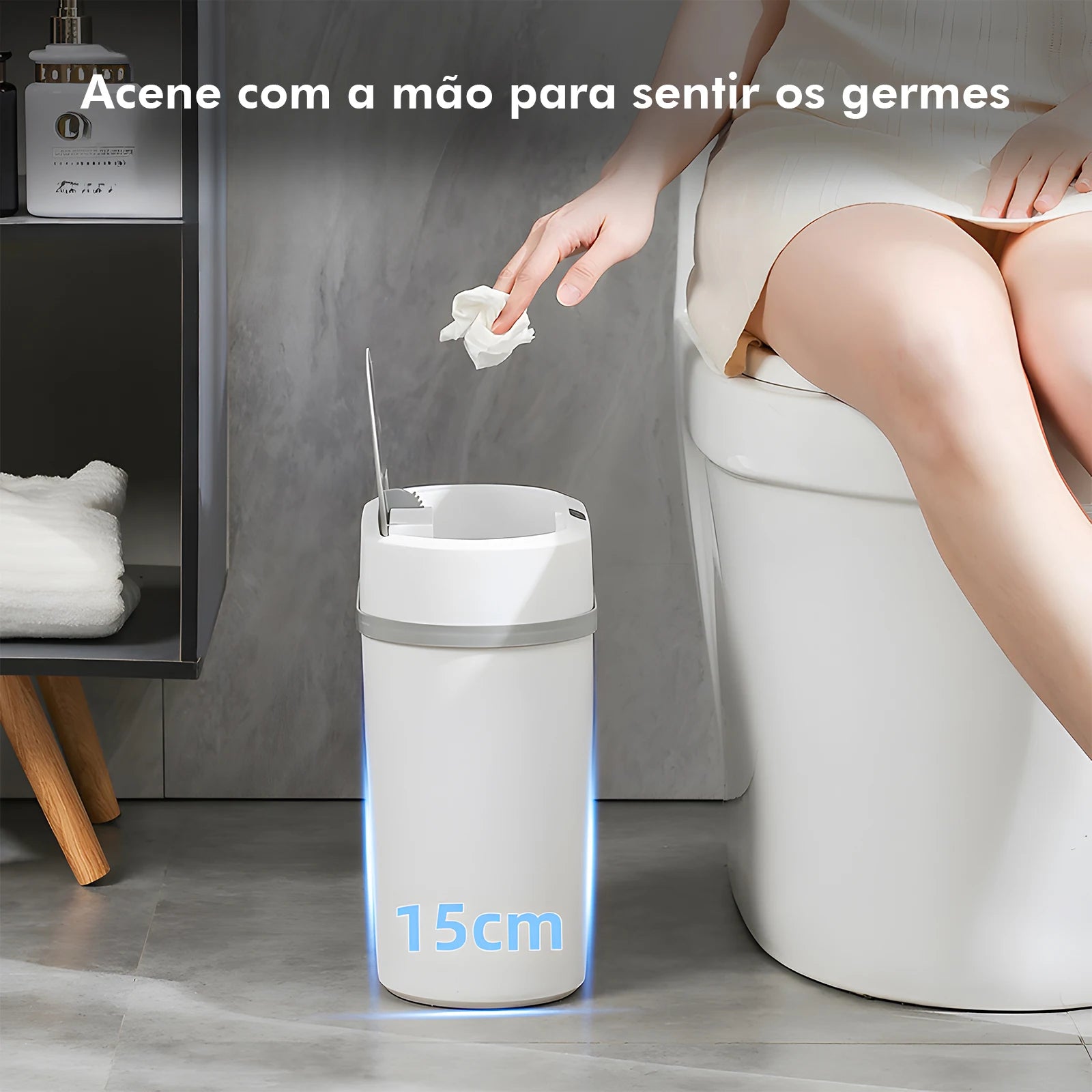12L Smart Recycle Bin with Automatic Sensor, Soft Opening Lid and Modern Design-Grey Color, Ideal for Bathrooms